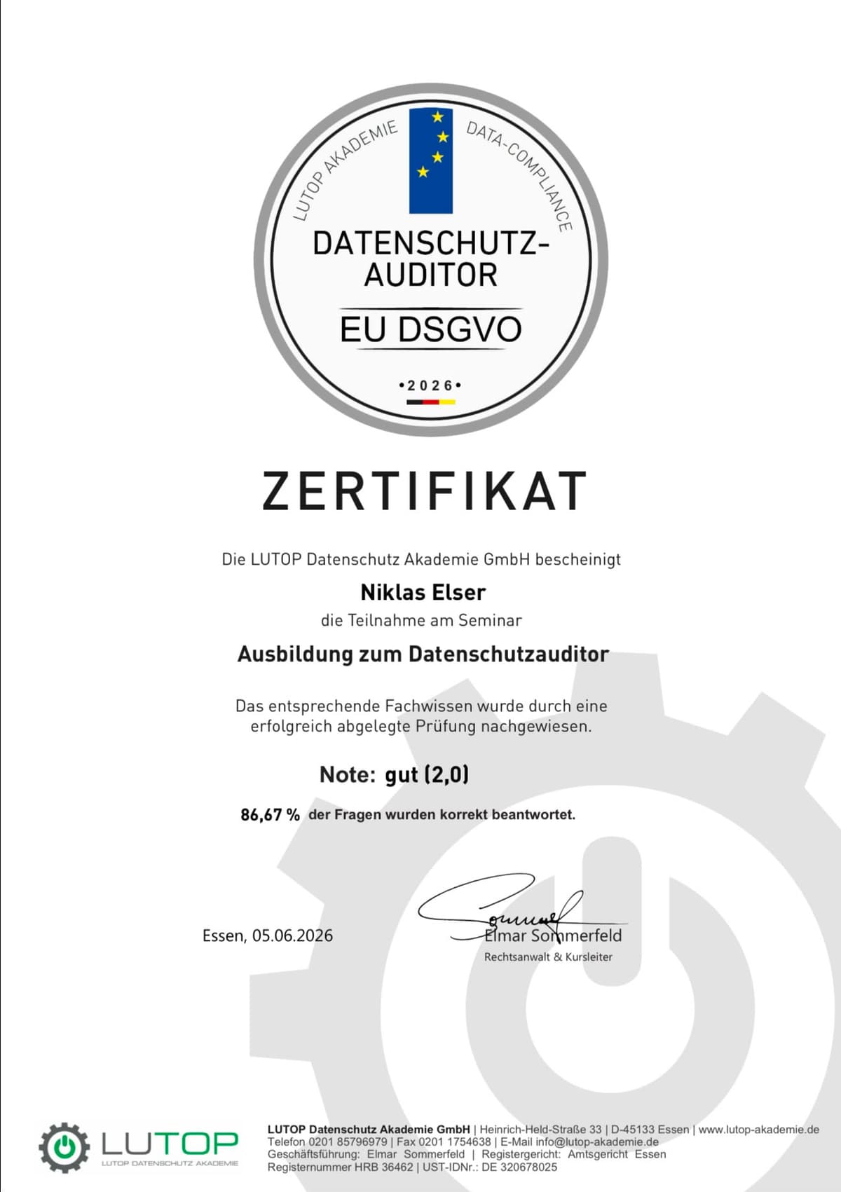 Zertifikat Datenschutzbeauftragter